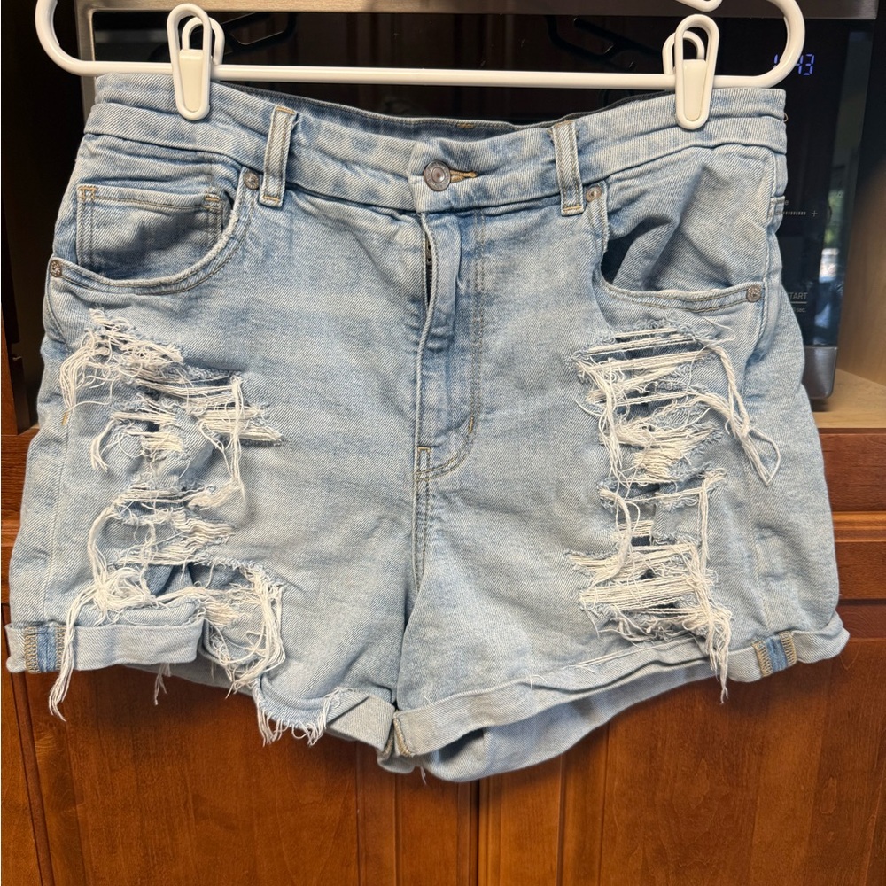 American Eagle Outfitters Ripped Light Blue Jean Shorts
